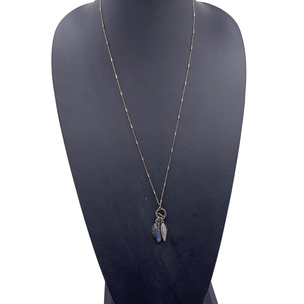 American Eagle Rhinestone Feather Pendant Chain Necklace Silver and Gold Tone - Picture 2 of 8